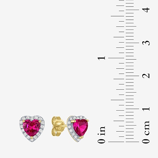 I2/I 1/6 CT. T.W. Lab Created Red Ruby 10K Gold 7.8mm Heart Stud Earrings