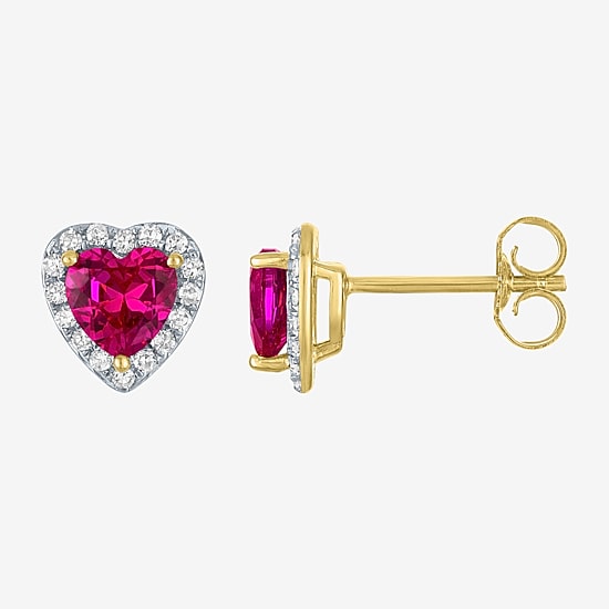 I2/I 1/6 CT. T.W. Lab Created Red Ruby 10K Gold 7.8mm Heart Stud Earrings