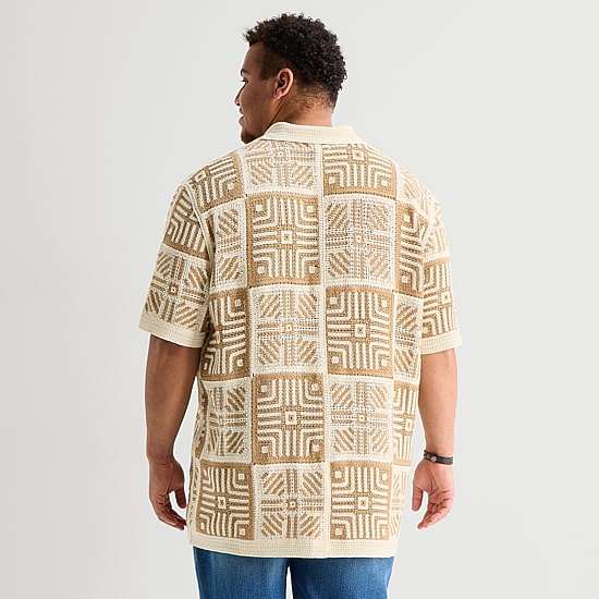 Arizona Big and Tall Mens Short Sleeve Button Polo Sweater