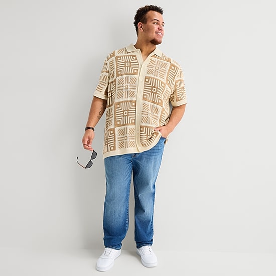 Arizona Big and Tall Mens Short Sleeve Button Polo Sweater