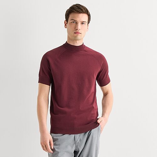 J. Ferrar Mens Mock Neck Short Sleeve Pullover Sweater In Red