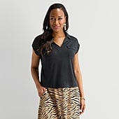 Liz Claiborne Womens V Neck Short Sleeve Blouse