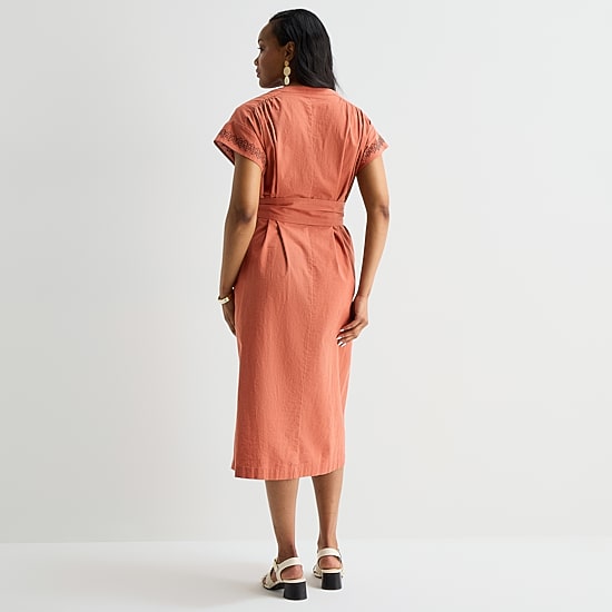 Liz Claiborne Womens Midi V Neck Short Sleeve A-Line Dress