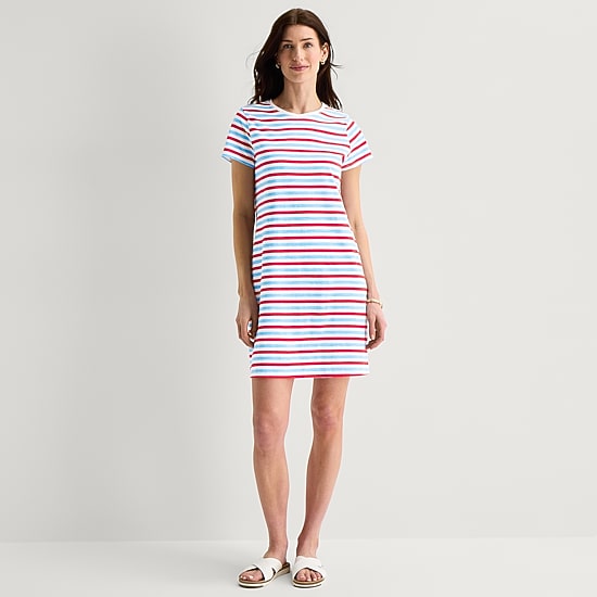 St. John's Bay Womens Petite Short Sleeve Striped T-Shirt Dress