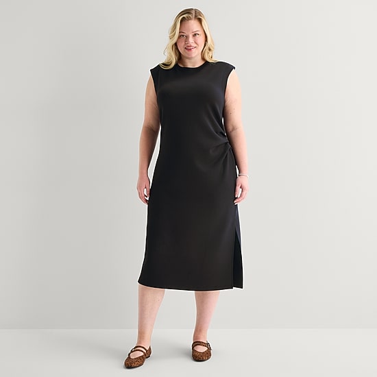 Stylus Womens Plus Round Neck Sleeveless Sheath Dress