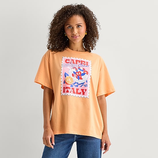 Jerry Leigh Capri Italy Womens Juniors Crew Neck Short Sleeve Regular Fit Graphic T-Shirt