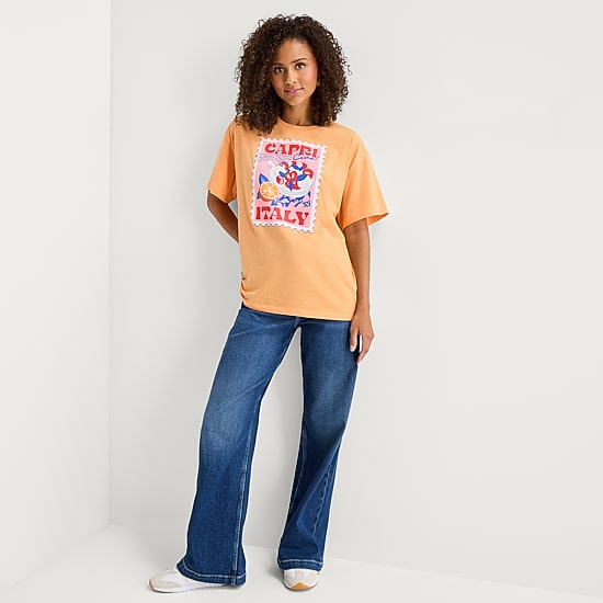 Jerry Leigh Capri Italy Womens Juniors Crew Neck Short Sleeve Regular Fit Graphic T-Shirt