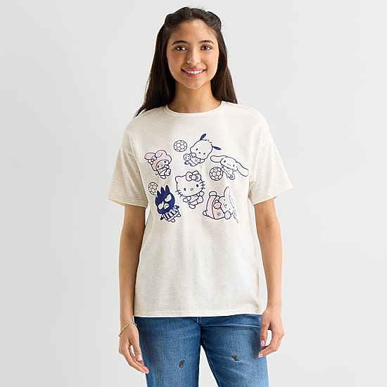 Hello Kitty And Friends Soccer Boyfriend Tee Womens Juniors Crew Neck Short Sleeve Regular Fit Hello Kitty Graphic T-Shirt