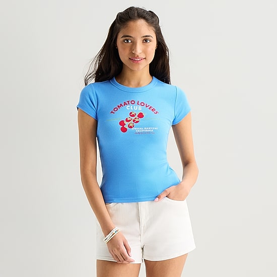 Arizona Womens Juniors Crew Neck Short Sleeve Regular Fit Graphic T-Shirt