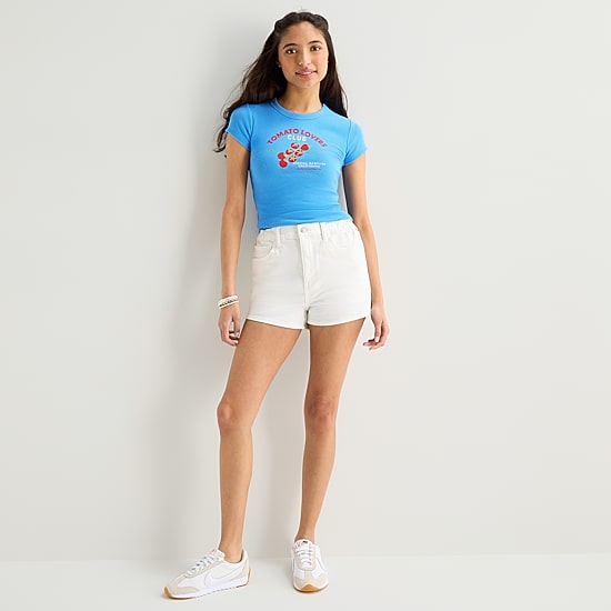 Arizona Womens Juniors Crew Neck Short Sleeve Regular Fit Graphic T-Shirt