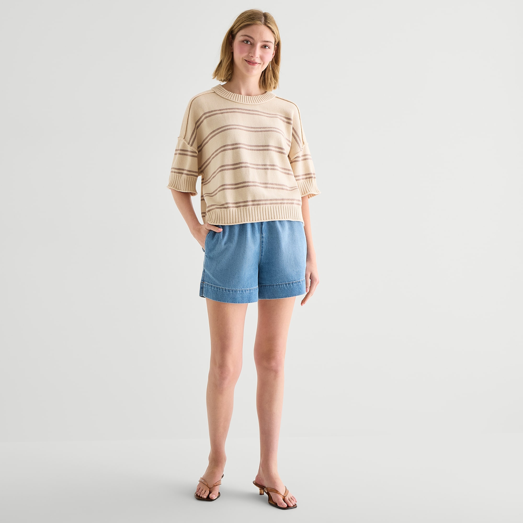a.n.a Womens Crew Neck Short Sleeve Pullover Sweater