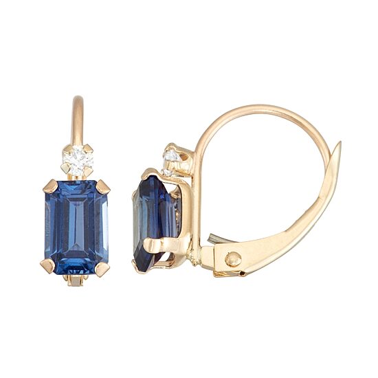 Womens Lab Created Blue Sapphire 10K Gold Drop Earrings