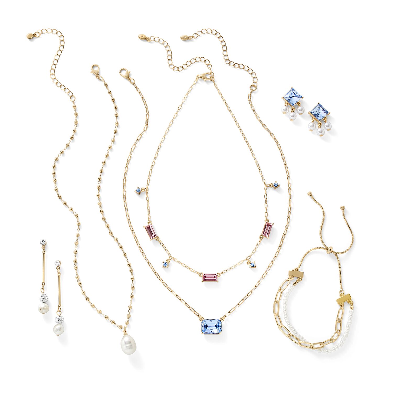 Bijoux Bar Delicates Gold Tone Womens Blue Glass 16 Inch Pendant Necklace
