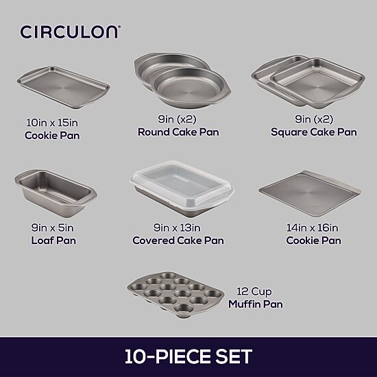 Circulon® Total Nonstick Bakeware, 10-Piece Set, Gray