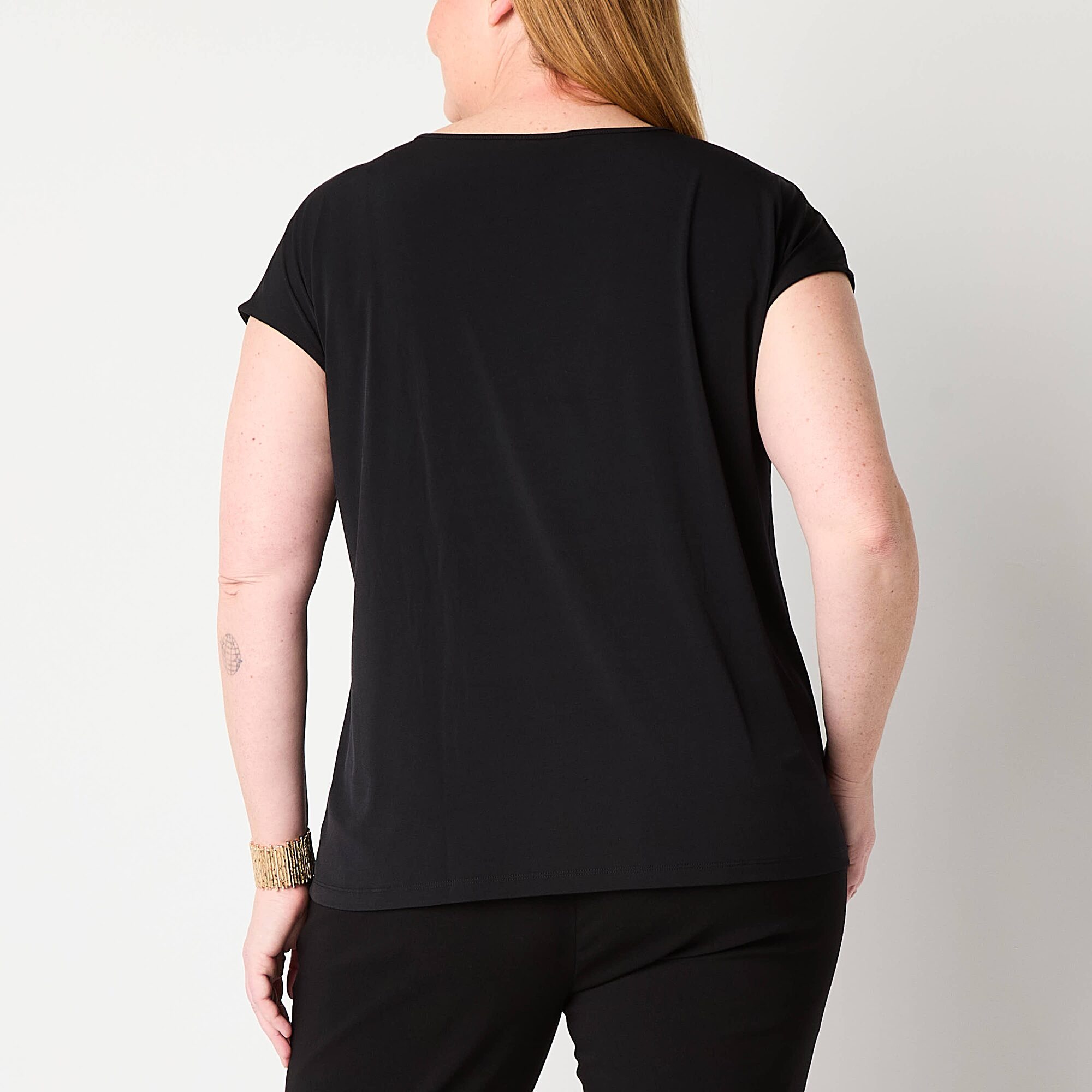 Liz Claiborne Womens Plus Keyhole Neck Short Sleeve Blouse