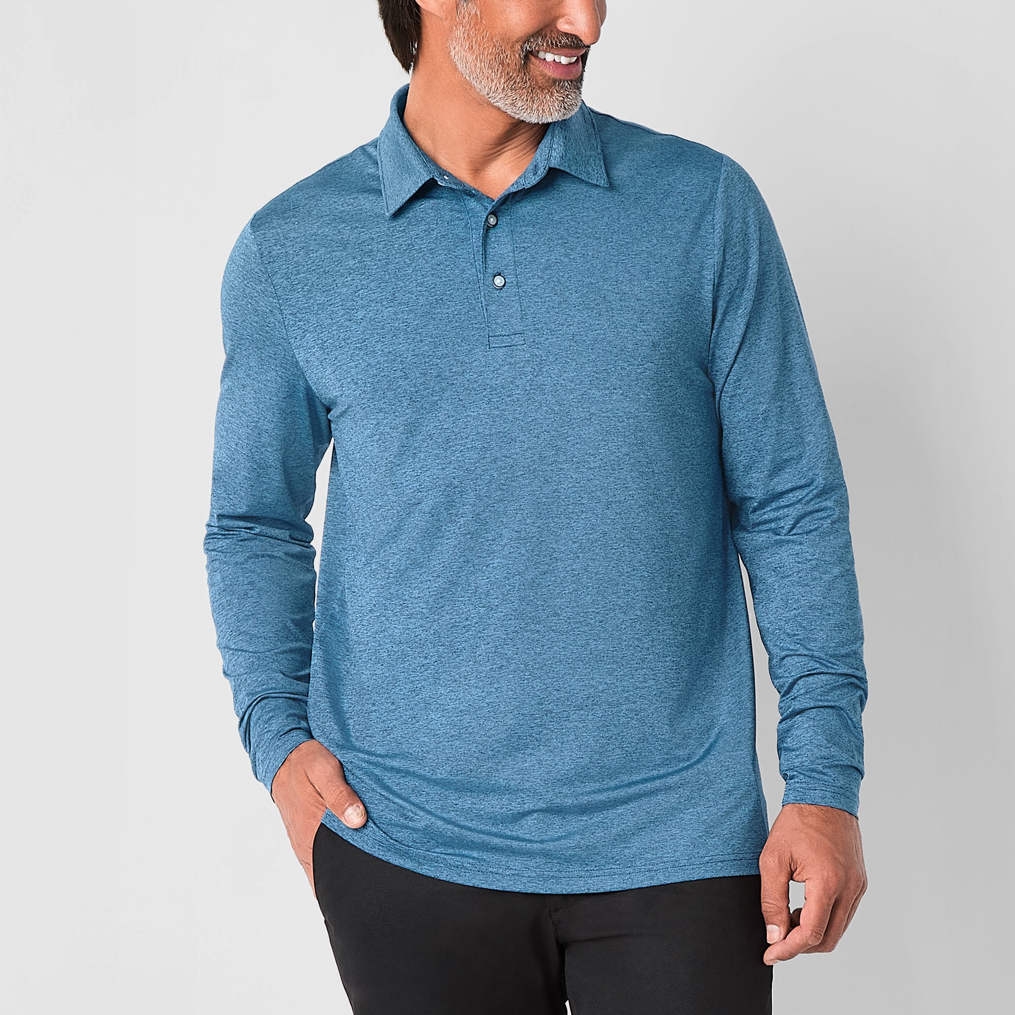St. John's Bay Performance Mens Classic Fit Long Sleeve Polo Shirt