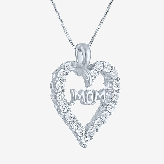 Yes, Please! (G-H / Si2-I1) Womens Diamond Accent Lab Grown White Diamond Pure Silver Over Brass Heart 18 Inch Pendant Necklace