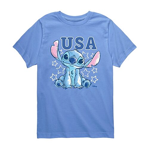 Disney Collection Little & Big Kid Boys Crew Neck Short Sleeve Regular Fit Lilo & Stitch Graphic T-Shirt, X-large, Blue