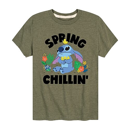 Disney Collection Little & Big Kid Boys Crew Neck Short Sleeve Regular Fit Lilo & Stitch Graphic T-Shirt, Large, Green