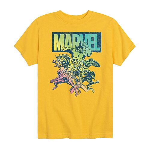 Disney Collection Little & Big Kid Boys Crew Neck Short Sleeve Regular Fit Captain America Hulk Iron Man Graphic T-Shirt, Large, Yellow