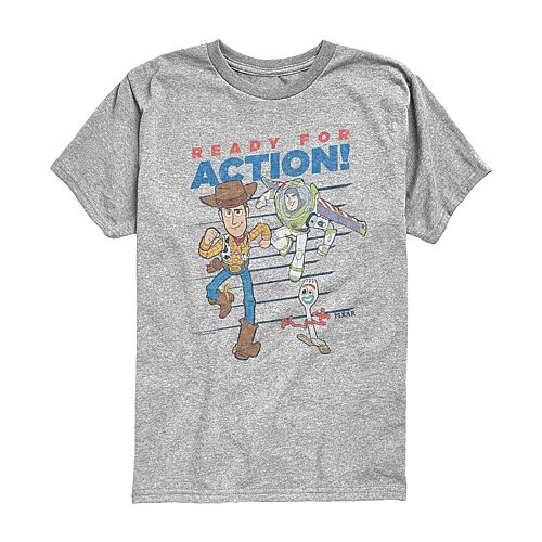 Disney Collection Little & Big Kid Boys Crew Neck Short Sleeve Regular Fit Buzz Lightyear Woody Toy Story Graphic T-Shirt, X-large, Gray