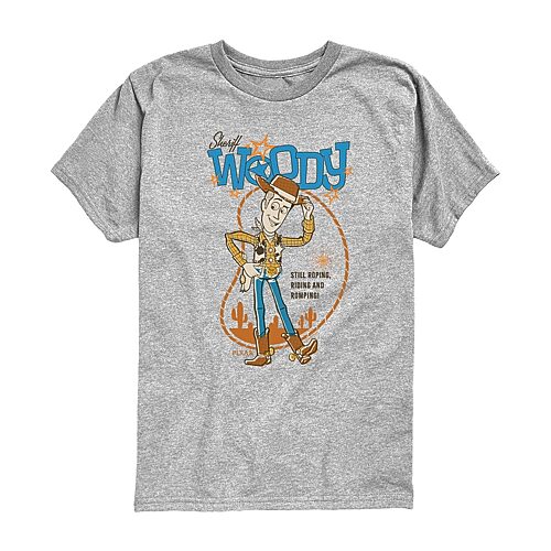 Disney Collection Little & Big Kid Boys Crew Neck Short Sleeve Regular Fit Woody Toy Story Graphic T-Shirt, X-large, Gray