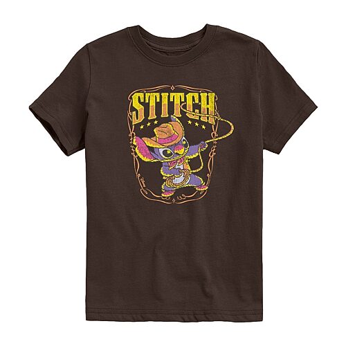 Disney Collection Little & Big Kid Boys Crew Neck Short Sleeve Regular Fit Lilo & Stitch Graphic T-Shirt, X-large, Brown