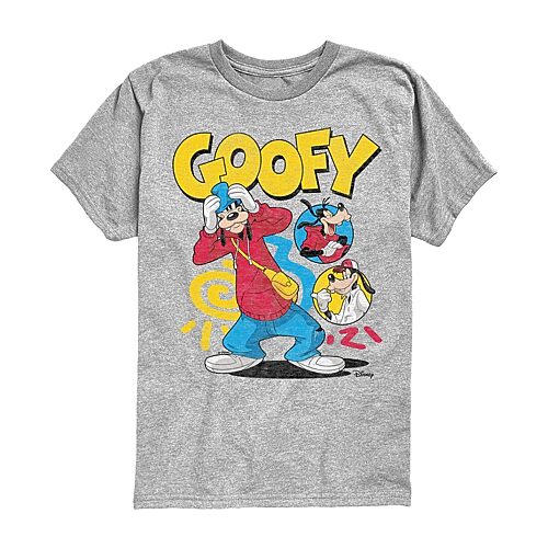 Disney Collection Little & Big Kid Boys Crew Neck Short Sleeve Regular Fit Goofy Graphic T-Shirt, X-large, Gray