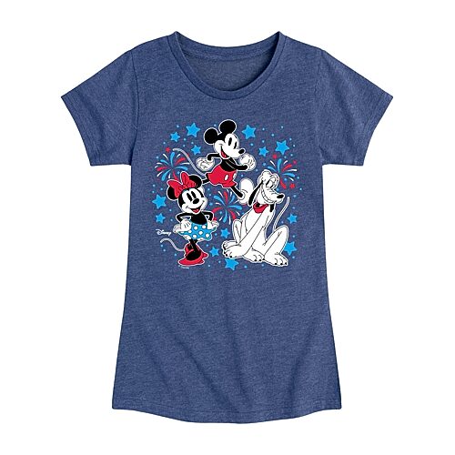 Disney Collection Toddler Girls Crew Neck Short Sleeve Regular Fit Mickey Mouse Minnie Mouse Pluto Graphic T-Shirt, 4t, Blue