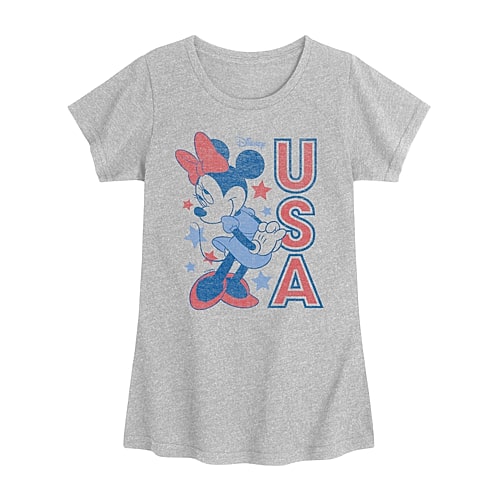 Disney Collection Little & Big Kid Girls Crew Neck Short Sleeve Regular Fit Minnie Mouse Graphic T-Shirt, Medium, Gray
