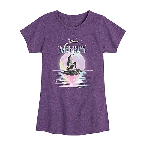 Disney Collection Little & Big Kid Girls Crew Neck Short Sleeve Regular Fit Ariel The Little Mermaid Graphic T-Shirt, X-large, Purple