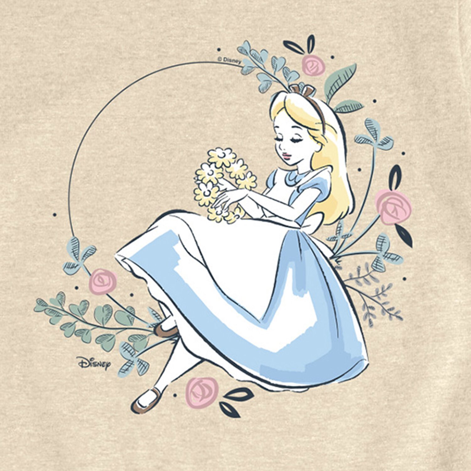 Disney Collection Little & Big Kid Girls Crew Neck Short Sleeve Regular Fit Alice Wonderland Graphic T-Shirt