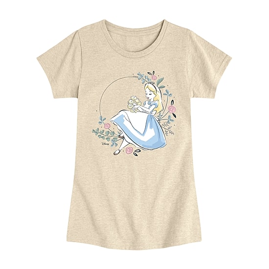Disney Collection Little & Big Kid Girls Crew Neck Short Sleeve Regular Fit Alice in Wonderland Graphic T-Shirt