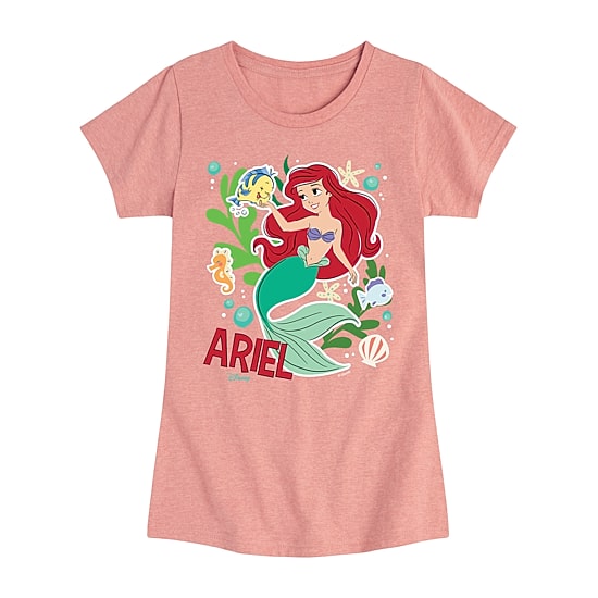Disney Collection Toddler Girls Crew Neck Short Sleeve Regular Fit Ariel Princess Graphic T-Shirt