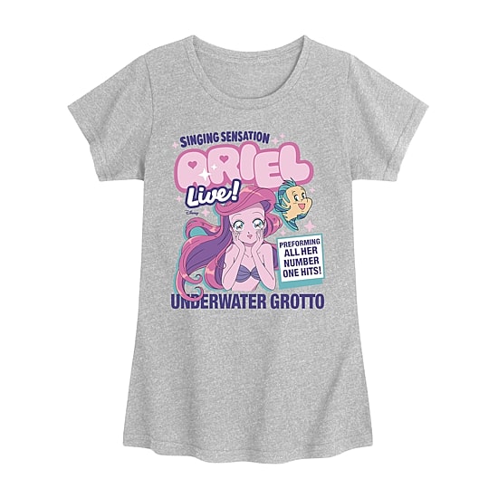 Disney Collection Little & Big Kid Girls Crew Neck Short Sleeve Regular Fit Ariel Princess Graphic T-Shirt