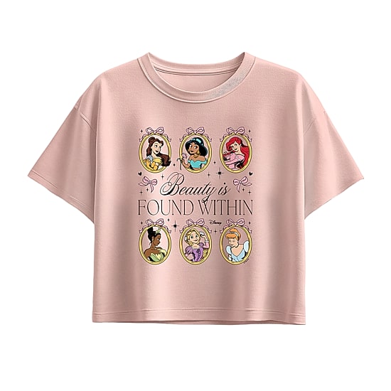 Disney Collection Little & Big Kid Girls Crew Neck Short Sleeve Regular Fit Ariel Belle Cinderella Graphic T-Shirt
