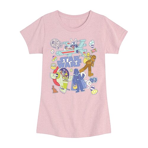 Disney Collection Little & Big Kid Girls Crew Neck Short Sleeve Regular Fit Star Wars Graphic T-Shirt, X-large, Pink