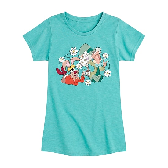 Disney Collection Little & Big Kid Girls Crew Neck Short Sleeve Regular Fit Alice in Wonderland Graphic T-Shirt