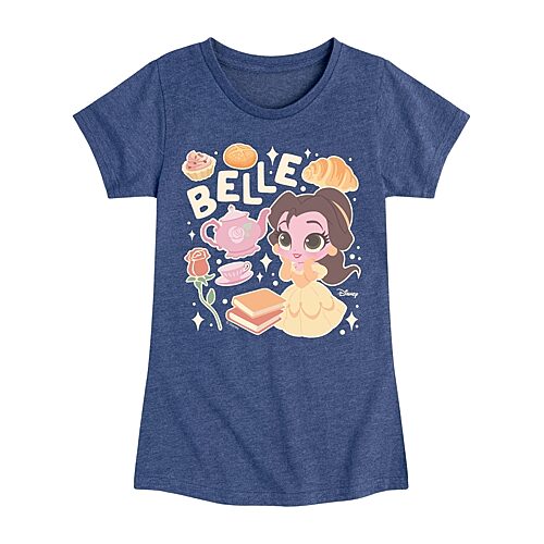 Disney Collection Toddler Girls Crew Neck Short Sleeve Regular Fit Beauty and the Beast Belle Graphic T-Shirt, 4t, Blue