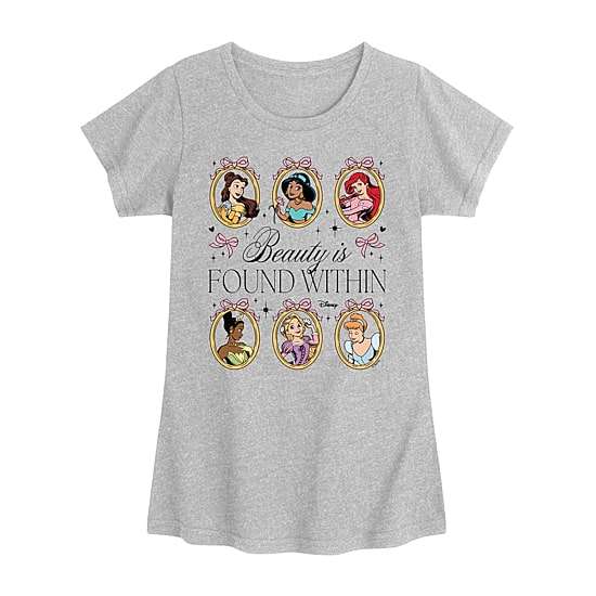 Disney Collection Toddler Girls Crew Neck Short Sleeve Regular Fit Ariel Belle Cinderella Graphic T-Shirt