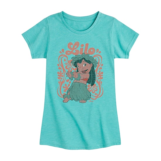 Disney Collection Little & Big Kid Girls Crew Neck Short Sleeve Regular Fit Lilo & Stitch Graphic T-Shirt