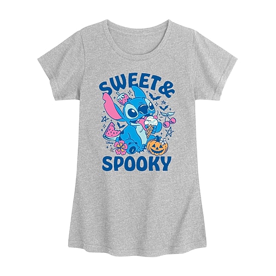 Disney Collection Little & Big Kid Girls Crew Neck Short Sleeve Regular Fit Lilo & Stitch Graphic T-Shirt