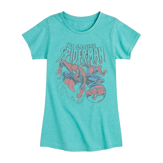 Disney Collection Little & Big Kid Girls Crew Neck Short Sleeve Regular Fit Marvel Spiderman Graphic T-Shirt