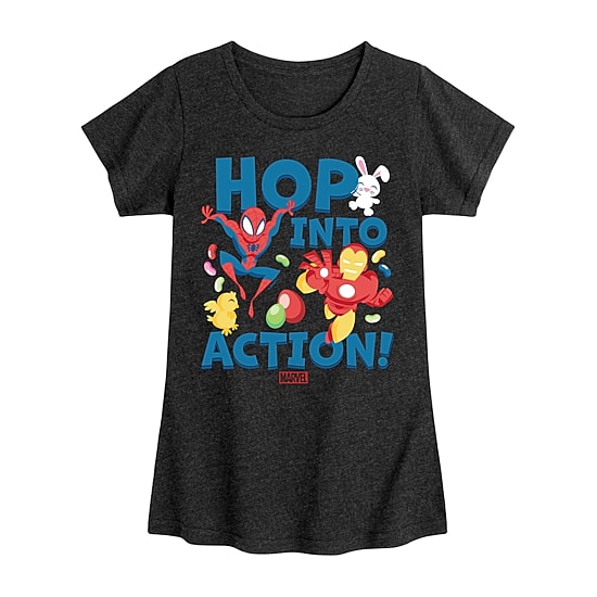 Disney Collection Little & Big Kid Girls Crew Neck Short Sleeve Regular Fit Iron Man Marvel Spiderman Graphic T-Shirt