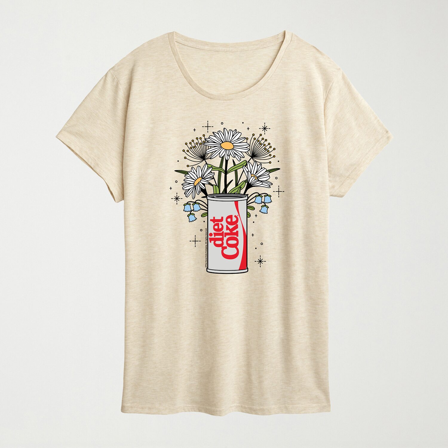 Flowers With Coke Can Womens Crew Neck Short Sleeve Classic Fit Graphic T-Shirt