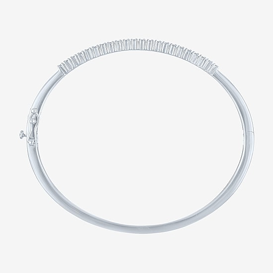 (G-H / Si2-I1) Womens 1 CT. T.W. Lab Grown White Diamond Pure Silver Over Brass Bangle Bracelet
