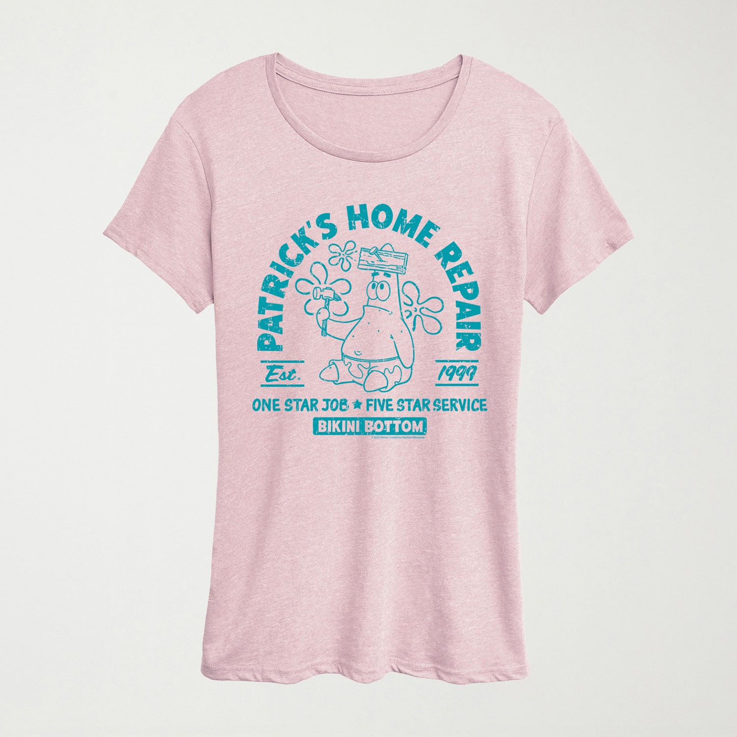 Patricks Home Repair Womens Crew Neck Short Sleeve Classic Fit Spongebob Graphic T-Shirt