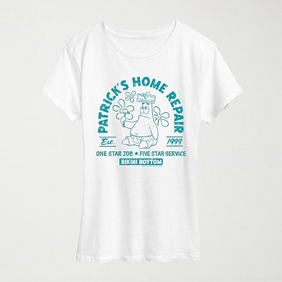 Patricks Home Repair Womens Crew Neck Short Sleeve Classic Fit Spongebob Graphic T-Shirt