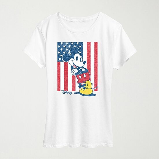 Mickey Vertical American Flag Womens Crew Neck Short Sleeve Classic Fit Mickey Mouse Graphic T-Shirt