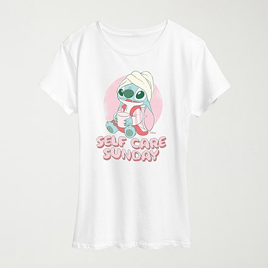 Stitch Self Care Womens Crew Neck Short Sleeve Classic Fit Graphic T-Shirt